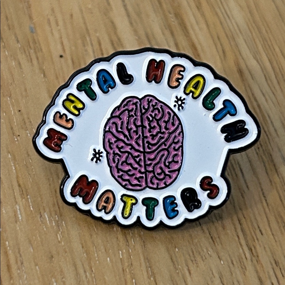 Mental health matters lapel pin NEW enamel pin with pink brain colorful letters